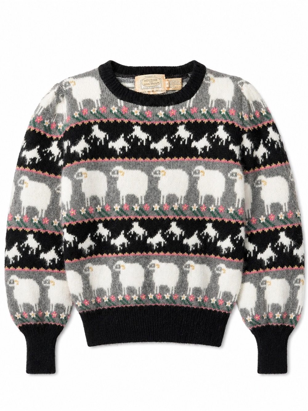 VTG‎ 80s Moussie Susan Bristol Sheep Sweater Shetland Wool Angora Cottagecore-Sm